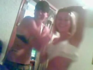 Two splendid drunk teens strip, fondles and kiss on webcam film